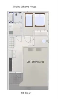a floor plan of a house with a car parking area at Conveniently located 10 min walk from Shin-Okubo Station and 7 min walk from Higashi-Shinjuku Station -Okubo hosuse- in Tokyo