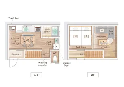 a floor plan of a small apartment with a layout at Japan Tokyo Ueno Ikebukuro private house 5Ppl 3Bed 37m2 for Family in Tokyo