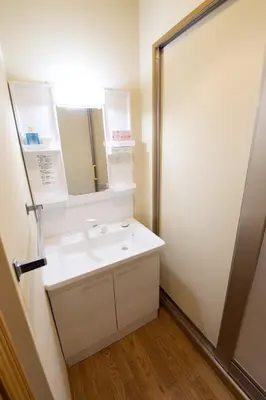 a bathroom with a white sink and a mirror at \u897f\u65b0\u5c0f\u5ca94\u4e01\u76ee in Tokyo