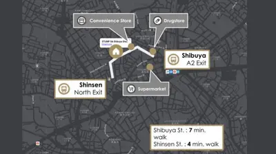 a map of a city with signs on it at STUMP SA Shibuya Shoto in Tokyo