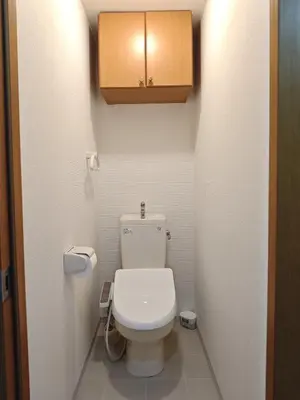 a small bathroom with a toilet and a cabinet at \u30e1\u30ea\u30b9\u6c60\u888bEast 402 in Tokyo