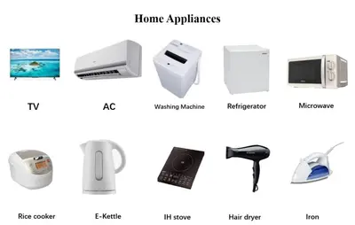 a collage of icons of home appliance products at Riverview APT, Asakusa-Skytree area, 4 min to Metro in Tokyo