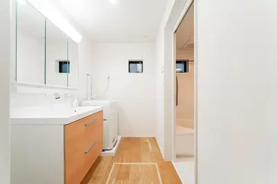 a bathroom with a sink and a mirror at New decorative 6ppl 3-Story House 5-mins walk Sta in Tokyo
