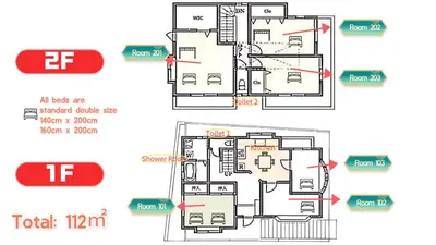 a floor plan of a house with different diagrams at Akira Hiro House in Tokyo