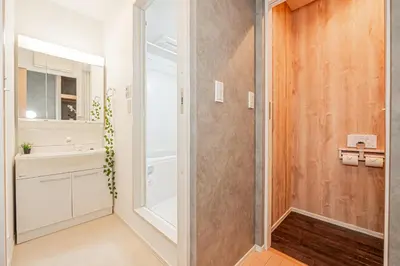 a bathroom with a sink and a mirror at 301 6 mins walk from Higashi-Jujo Station Comfortable 1 bedroom apartment on the 3rd floor Direct access to Akihabara and Ueno in Tokyo