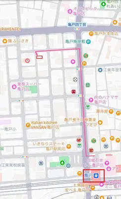 a map of a street with traffic lights at \u677e\u5c4b\u30db\u30c6\u30eb5\u968e in Tokyo