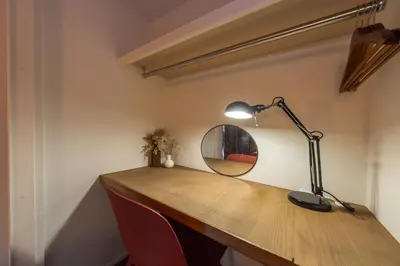 a desk with a lamp and a mirror on it at 7min Walk from Station 100sqm Max 10 Direct to Skytree Haneda Narita New Built in Tokyo