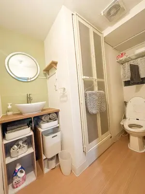 a bathroom with a sink and a toilet at Family Friendly Japanese Style Room near Skytree in Tokyo