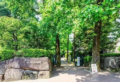 a park with a stone wall and a tree at HANANOSATO\u677f\u6a4b\u4e2d\u4e38\u753aa in Tokyo
