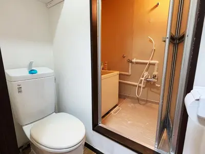 a small bathroom with a shower and a toilet at HANANOSATO\u677f\u6a4b\u4e2d\u4e38\u753aa in Tokyo