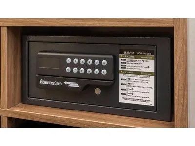 a microwave oven sitting on top of a wooden shelf at Far East Village Hotel Tokyo Ariake - Vacation STAY 31683v in Tokyo