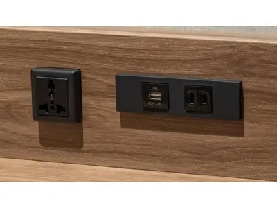 a pair of electrical outlets on a wooden wall at Far East Village Hotel Tokyo Ariake - Vacation STAY 31643v in Tokyo