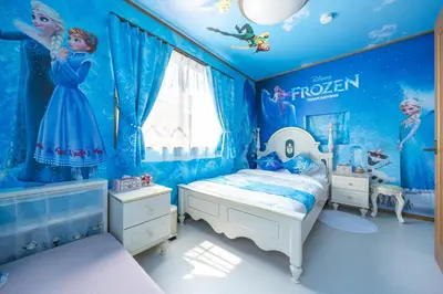 a childs bedroom with a disney frozen room at Live the Anime Dream! Unique Themed Guest House for Families & Groups in Tokyo in Tokyo