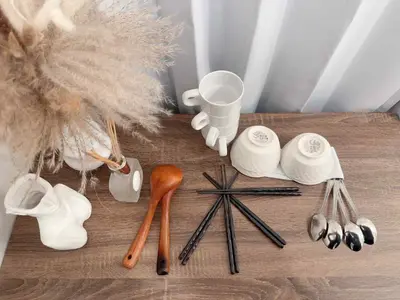 a bunch of items sitting on a wooden table at The Rose Ueno in Tokyo
