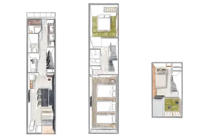 two views of the floor plans of a building at \u3068\u307e\u308a\u30fc\u3068Stay\u65b0\u5bbf Tomareat Stay Shinjuku in Tokyo
