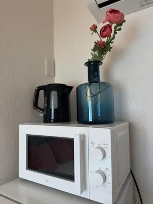 a microwave with a vase and flowers on top of it at Shinjuku JX-101 SJ0283 in Tokyo