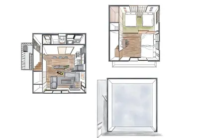 a floor plan and elevations of a house at \u3068\u307e\u308a\u30fc\u3068Stay \u5e61\u30f6\u8c37 \u6e0b\u8c37\u533a Tomareat Stay Hatagaya Shibuya City in Tokyo