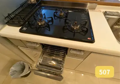 a stove top oven with two burners on it at Westside Shinjuku-Gyoen 507 in Tokyo