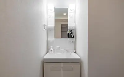 a bathroom with a white sink and a mirror at monthly prime shinjuku in Tokyo