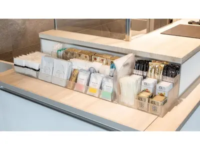 a shelf in a kitchen filled with lots of products at Far East Village Hotel Tokyo Ariake - Vacation STAY 44125v in Tokyo