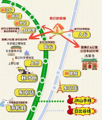 a map of a road in an asian language at 202Room,7-minute walk from Uguisudani Station located on the 2nd floor of an apartment-style building Twin room No elevator in Tokyo