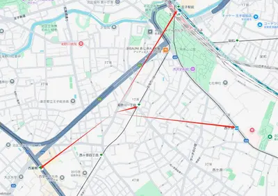 a map of a city with red and blue at 101 B&B in Tokyo Kita Ward Convenient Location Near 4 Stations 3 km to Ikebukuro Chinatown in Tokyo