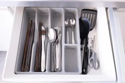 a drawer full of utensils in a drawer at Belshaart Kamikitazawa - Vacation STAY 20239 in Tokyo