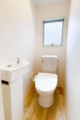 a bathroom with a white toilet and a sink at Tokyo Tower Area 301 Tamachi & Mita Walk Balcony Stay in Tokyo