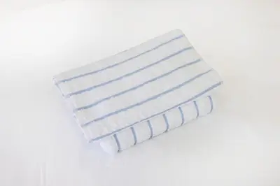 a white plate with blue stripes on a white background at Ikebukuro 8 min walk, Kanamecho 6 min walk, 25sqm room, 2 guests, Direct access to Shinjuku, Shibuya, Tokyo, Ueno, 2 single beds in Tokyo