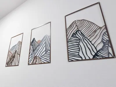 a group of three framed drawings on a wall at Tokyo Stay Aoto in Tokyo