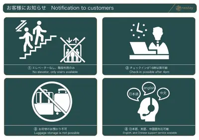 a set of signs for different types of violations at nestay suite tokyo Takadanobaba in Tokyo