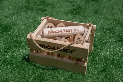 a wooden box on the grass with a bunch of baseball bats at Pop playful accommodation for family, 4 people, 4 min in Tokyo