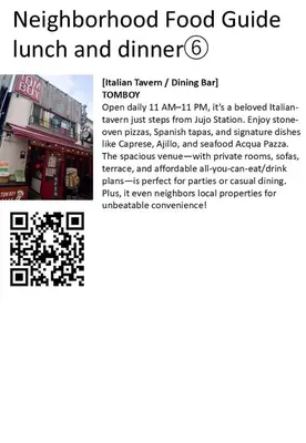 a flyer for a neighborhood food guide lunch and dinner at Joyful JUJO Stay 1minute walk from JR Jujo Station Shibuya 15min Shinjuku 11min Ikebukuro 6min Max 6guests 33square meters Simmons bed in Tokyo