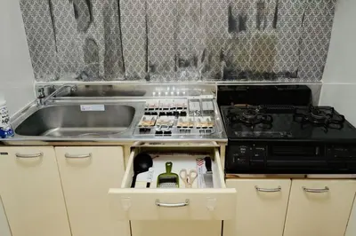 a kitchen with a sink and a stove and a counter top at Ueno Asakusa 2 in Tokyo