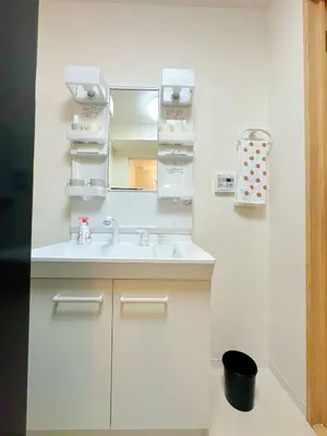 a bathroom with a sink and a mirror at Ueno Sakura Inn \u4e0a\u91ce\u516c\u56ed in Tokyo