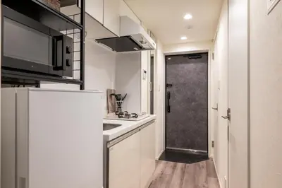 a small kitchen with a refrigerator and a sink at ef\u6c60\u888b303 in Tokyo