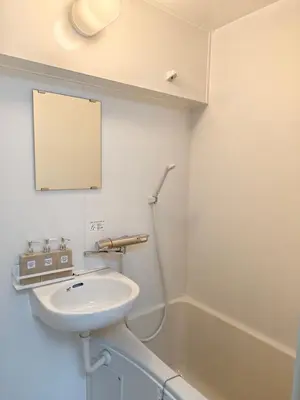 a white bathroom with a sink and a shower at THE ONE kouennji in Tokyo