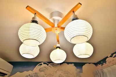 a group of three lights hanging from a ceiling at Mjk 201 8min Inaricho 11min Ueno Max 3 in Tokyo