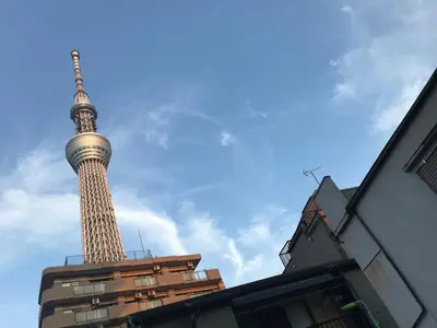 a tall tower in the middle of a building at 4mins from sky tree Sumida area 3rooms Wifi in Tokyo