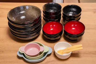 a group of plates and bowls on a table at SKY Building 301 - Skytree View Studio - Easy Airport Access in Tokyo
