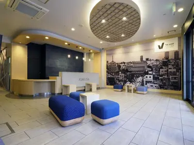 a meeting room with blue stools in a lobby at Far East Village Hotel Tokyo Asakusa - Vacation STAY 46923v in Tokyo