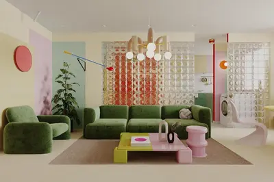 a living room with a green couch and a table at \u5bc5\u30db\u30c6\u30eb \u5fa1\u5f92\u753a Tora Hotel Okachimachi in Tokyo