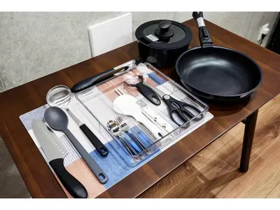 a tray with utensils on a table with a skillet at LIFE TOWN OSHIAGE - Vacation STAY 20456 in Tokyo
