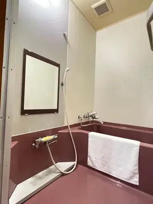 a bathroom with a shower with a white towel at \u30a2\u30e0\u30db\u30c6\u30eb in Tokyo