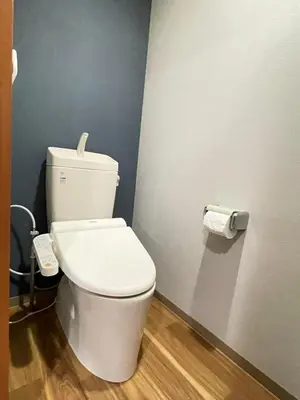 a white toilet in a bathroom with a roll of toilet paper at \u30a2\u30e0\u30db\u30c6\u30eb in Tokyo
