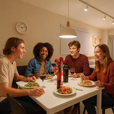 a group of people sitting around a table eating food at StylishApartment 4Bds5p SkyTree5m Asakusa9m in Tokyo