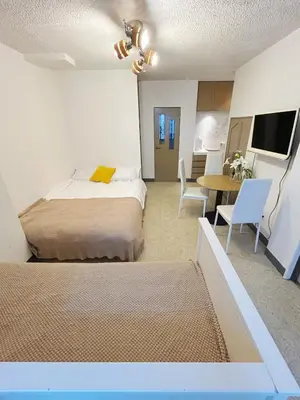 a bedroom with a bed and a table with chairs at Asakusa Sakura-F2 in Tokyo