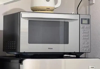 a microwave sitting on top of a refrigerator at trias815 \u5e73\u548c\u5cf6201\u53f7\u5ba4 in Tokyo