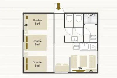 a floor plan of a bedroom and a bathroom at Hermitage Hotel Nishishin in Tokyo