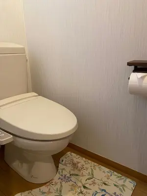 a bathroom with a toilet and a rug at Ayaka House Hirai in Tokyo